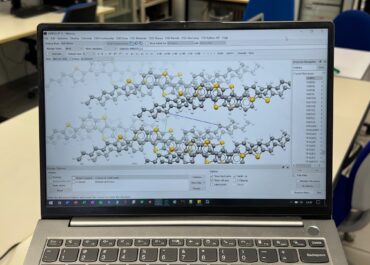 computer screen with molecules